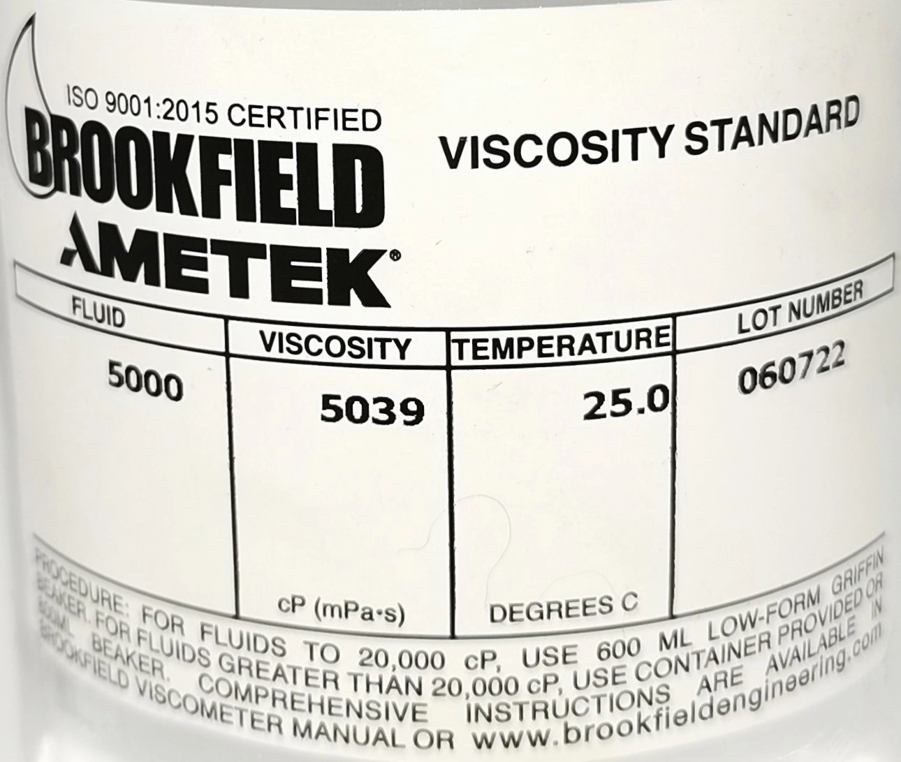Brookfield #5000 Viscosity Standard (5,000cp) - Image 3